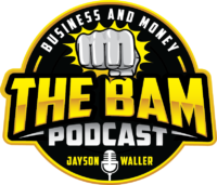 The BAM Podcast logo. It has a fist over the words THE BAM and Podcast below. A mic on the bottom with Jayson Waller inline.